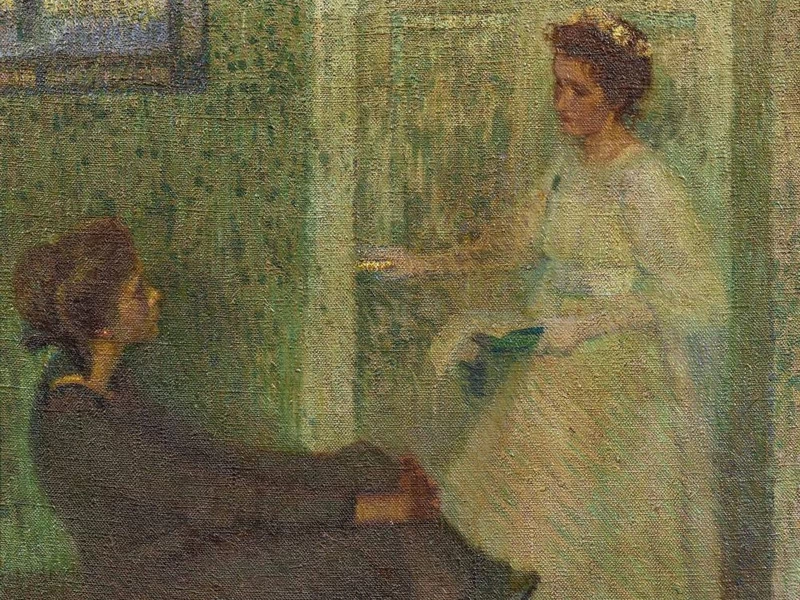 1860-Emmi Louise Walther - Interno con due donne che parlano tra loro